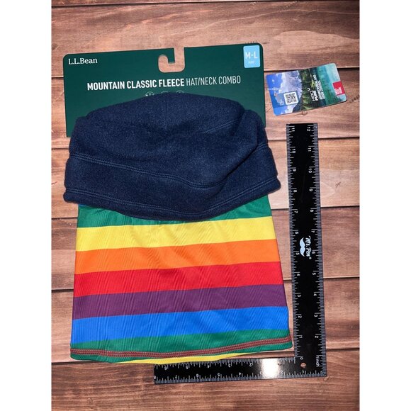PRIDE L.L.Bean Mountain Classic Fleece Hat/Neck Combo M-L Rainbow Stripe - Picture 1 of 5
